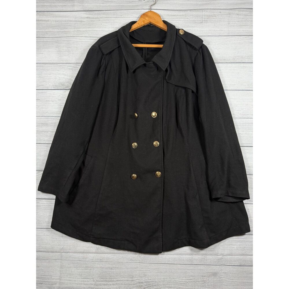 BloomChic Womens US 26 Black Double Breasted Trench Peacoat Plus Size Bin H